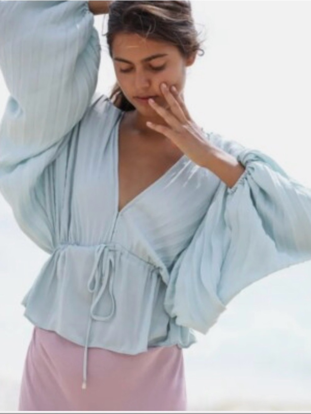 Free People Elouise Blouse Aqua Sz Large